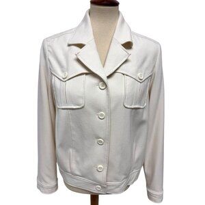 Evan Picone Stretch women's bomber lined jacket collared pockets front size 14